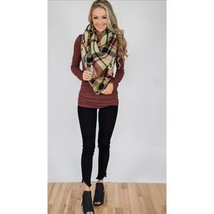 Boutique Blanket Scarf‎ Plaid-Burgundy Beige Black Yellow Oversized